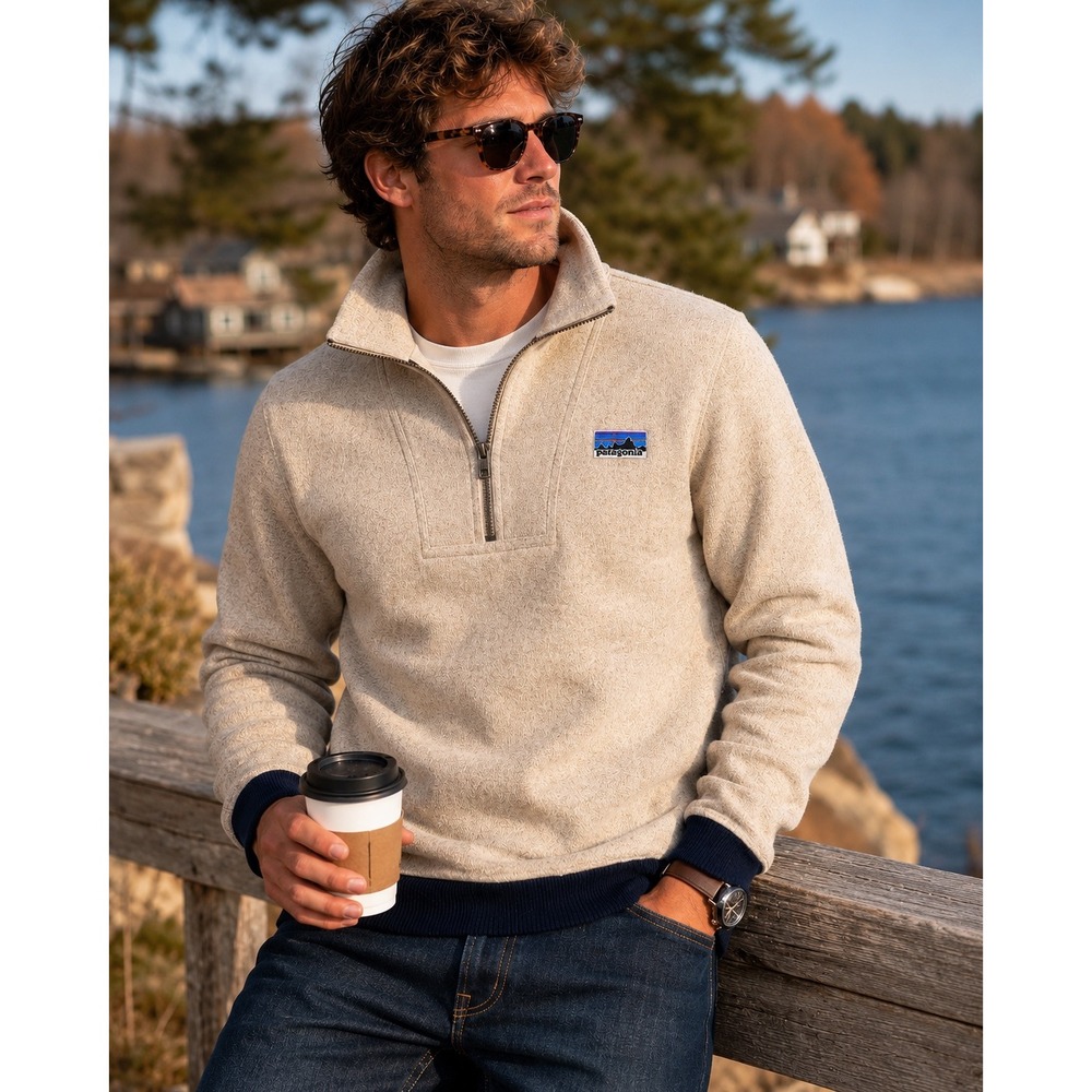 Patagonia Recycled Wool Quarter Zip Pullover Sweater Gorpcore Outdoor Beige Sz M